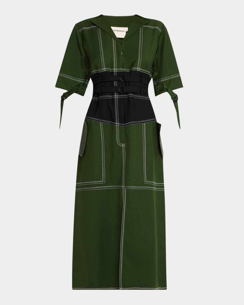 Zambia Belted Short-Sleeve Midi Dress